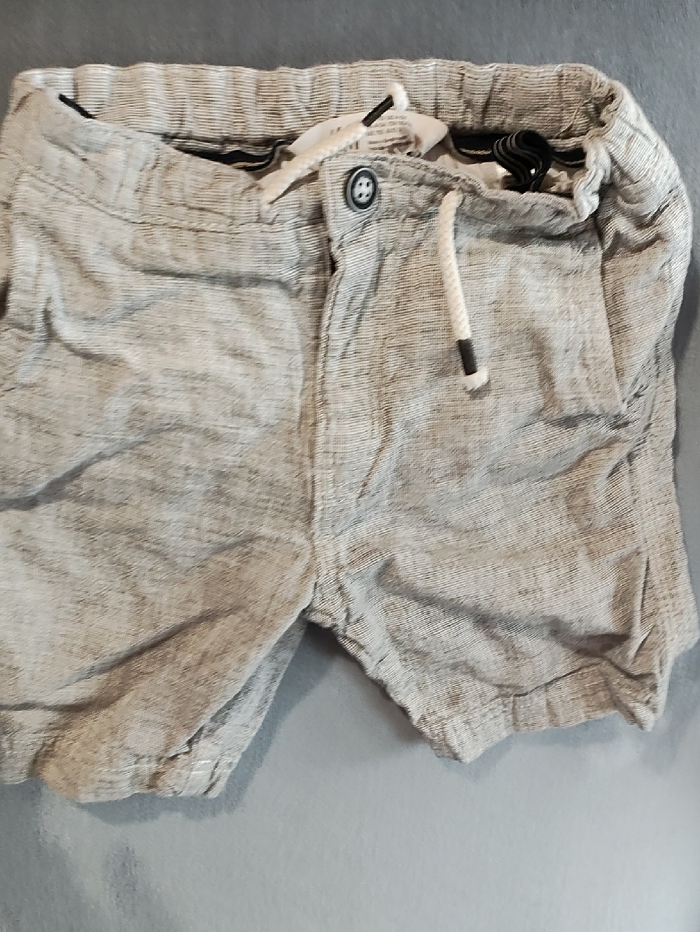 H&M Boys' Size 4-5, Casual Linen Shorts in Light Gray, Anchors Ahoy